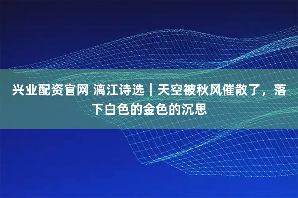 兴业配资官网 漓江诗选｜天空被秋风催散了，落下白色的金色的沉思